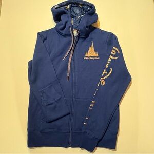 Disney World 50th Anniversary Zip Up Hoodie Fireworks Castle Navy XS